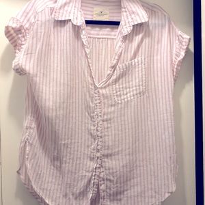 American eagle pink white stripe button down